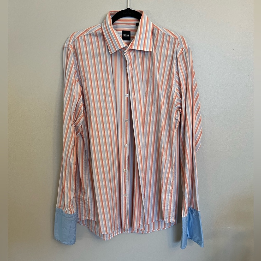 Boss Hugo Boss Orange and Blue Casual Button Down Shirt French Cuffs